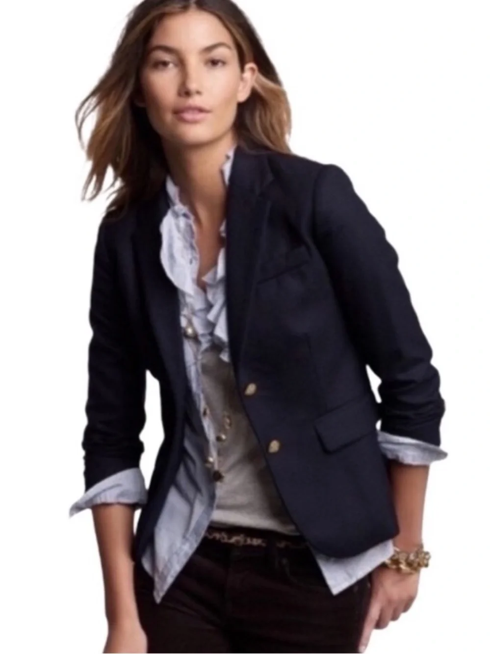 J. Crew Factory Black Watch Plaid Blazer Green Blue Gold Two Buttons Size 10